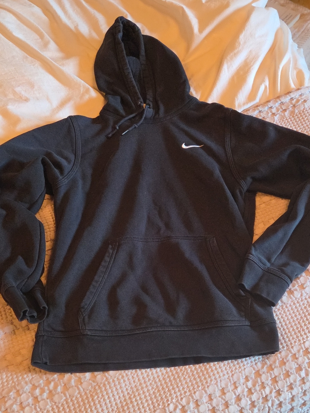 Nike Black Crewneck Pullover Hoodie with White Swoosh